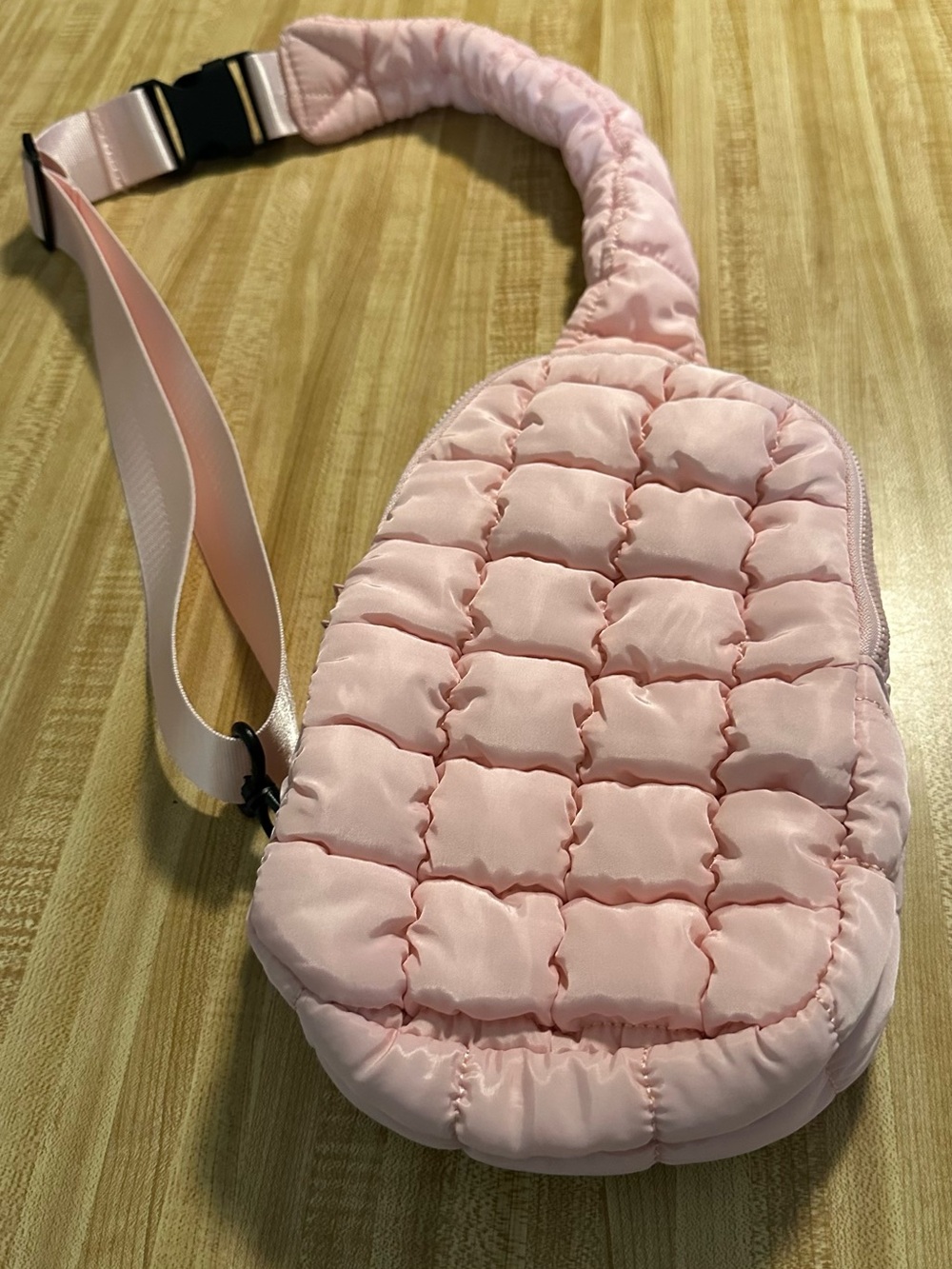 Quilted Puffy Crossbody Bag Pink Adjustable Strap
